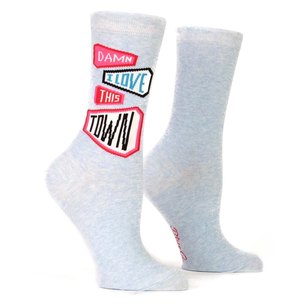 BlueQ, Blue, Novelty, Accessories, Women, Sock, Love this Town, 567324